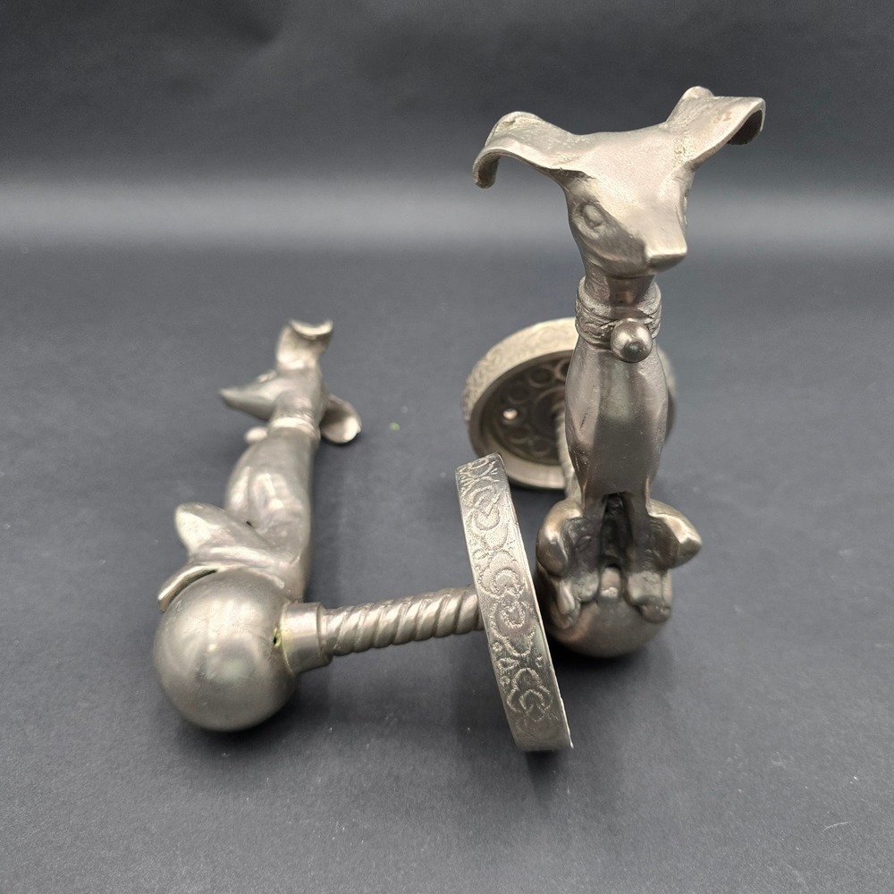 Anthropologie Dog Curtain Tiebacks Silver Tone Metal Set Watch Dog Pair